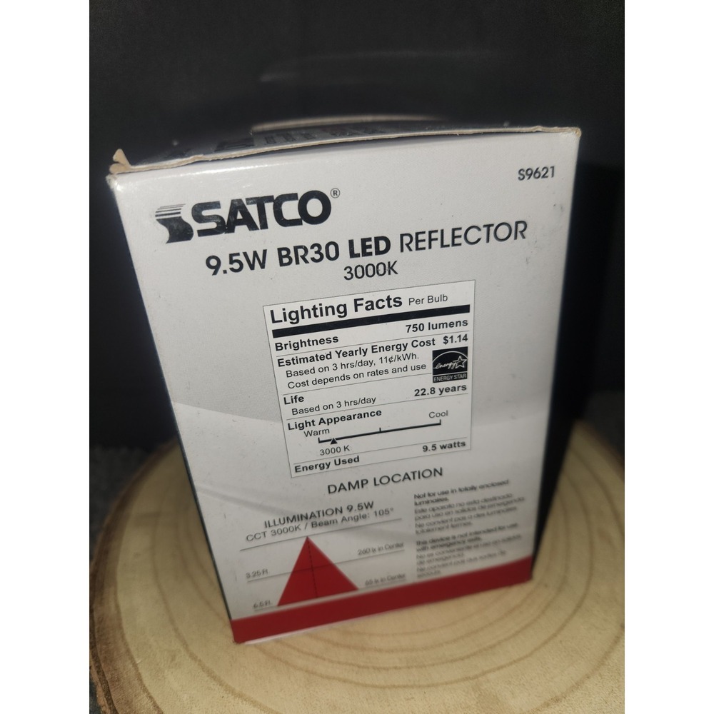 Satco S9621 105° Very Wide Flood LED 9.5W =65W BR30 Medium E26 3000K Soft White - Picture 7 of 7